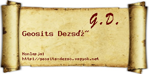 Geosits Dezső névjegykártya